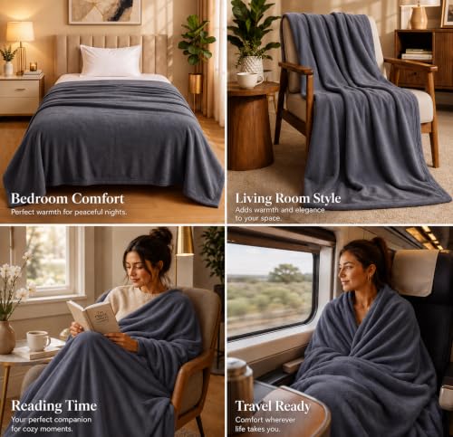 Image of HOMEKART 300 TC All Season Solid /Plain Lightweight Polar Fleece Single Bed Blanket (152 x 230 cm), Grey