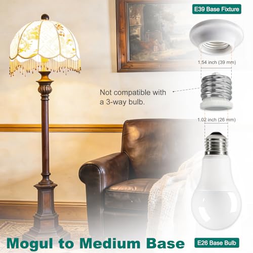 Image of DiCUNO E39 to E26 Socket Adapter, Mogul to Standard Medium (E26), Max 660W and 200C Heat Resistant E39 Porcelain Adapter UL Listed