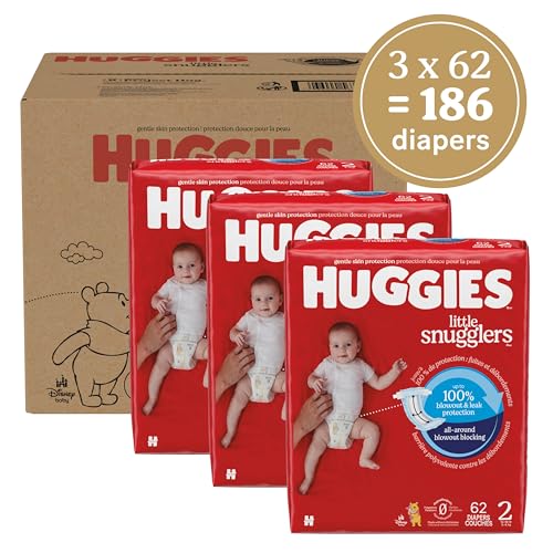 Image of Huggies Size 2 Diapers, Little Snugglers Baby Diapers, Size 2 (12-18 lbs), 186 Count (3 Packs of 62), Packaging May Vary