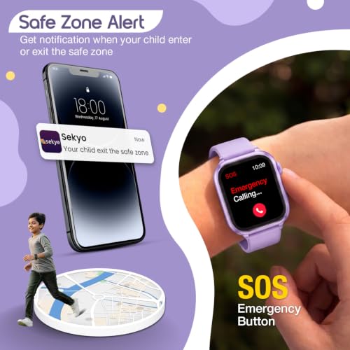 Image of sekyo 4G Smart Watch for Kids | AI Learning Coach, Whatsapp, Video Calling, GPS Tracker, Health Monitoring, Habit Coach| Edu-Games, Step Count (Purple, Neo Ai)