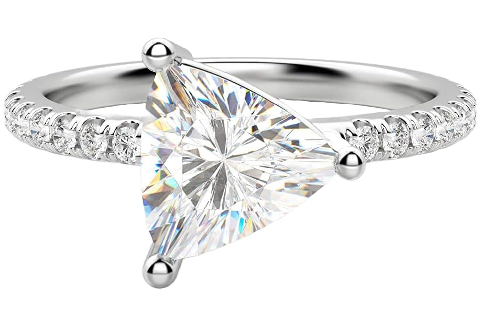 VINSON 3Ct Trillion Cut VVS1 Moissanite Engagement Ring for Women, Wedding Ring, Solitaire Ring for Gift 925 Sterling Silver East-West Accented Basket Trillion Cut Ring