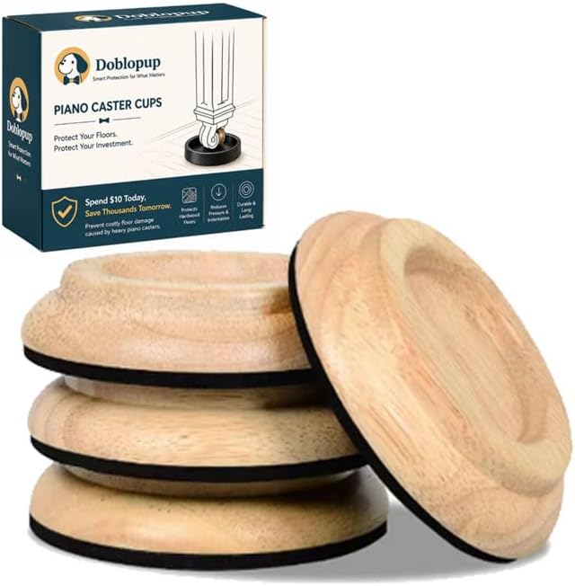Heavy Duty Furniture Caster Cups Set of 4, Solid Wood Floor Protectors with Anti-Slip Base, Load-Bearing Pads for Piano, Sofa, Bed, Table & Hardwood Floors (4 PCS Dark Brown)