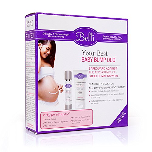 Belli Your Best Baby Bump Duo – Safeguard Against Stretch Marks and Comfort Dry Skin with Elasticity Belly Oil and All Day Moisture Body Lotion – OB/GYN and Dermatologist Recommended