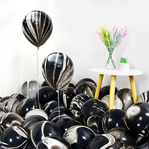 BEISHIDA 50pcs Black Marble Balloons 12 Inch Marble Agate Latex Balloons for Black White Birthday Party Tie Dye Balloons Decoration Wedding Baby Shower Halloween Festival Photobooth