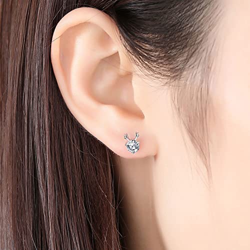Christmas Reindeer Earrings Gifts For Women 925 Sterling Silver Small Deer Antler Studs Earrings Tiny Cubic Zirconia Hypoallergenic Cz Piercing Cartilage Jewelry Xmas Birthday Gifts For Girls 4Mm #TOP7
