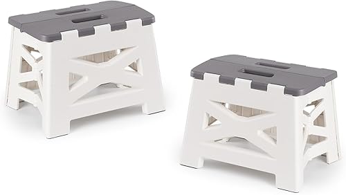 Taburetes plegables antideslizantes con asa, taburete de pie con altura de 9 pulgadas, soporta hasta 300 libras, taburete plegable de plástico