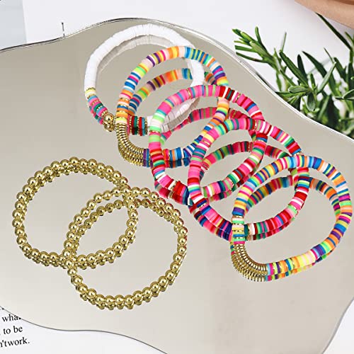 Colorful Beaded Bracelets For Women Heishi Bracelets Set Assorted Gold Bead Bracelets Set Stackable Vinyl Clay Disc Stretch Strand Bracelet #TOP4
