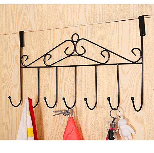 Over Door Hanger with 7 Hooks,Metal Over The Door Towel Hook,Decorative Overdoor Organizers ,Hanging Storage Rack for Hat,Coats,Purses,Scarves,Clothes,Jackets,Belt,Bedroom,Bathroom,Closet (Black) - Thumbnail 6