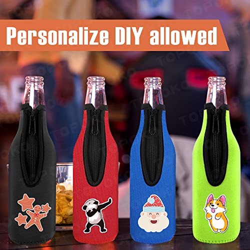 Beer Bottle Insulator Sleeve Different Color. Zip-up Bottle Jackets. Keeps Beer Cold and Hands Warm. Classic Extra Thick Neoprene with Stitched Fabric Edges, Enclosed Bottom, Perfect Fit (Pack-of-4) - Thumbnail 3