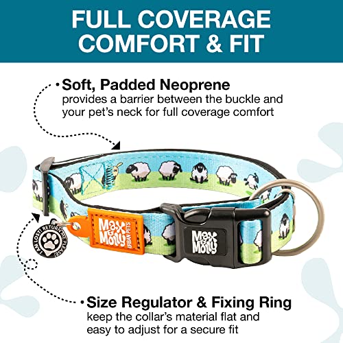 Max & Molly Gotcha! Hundehalsband Halsband Hund mit Smart ID, gepolstertes Neopren Halsband mit Design für kleine Hunde, wasserdicht, bequem, verstellbar, Black Sheep, S
