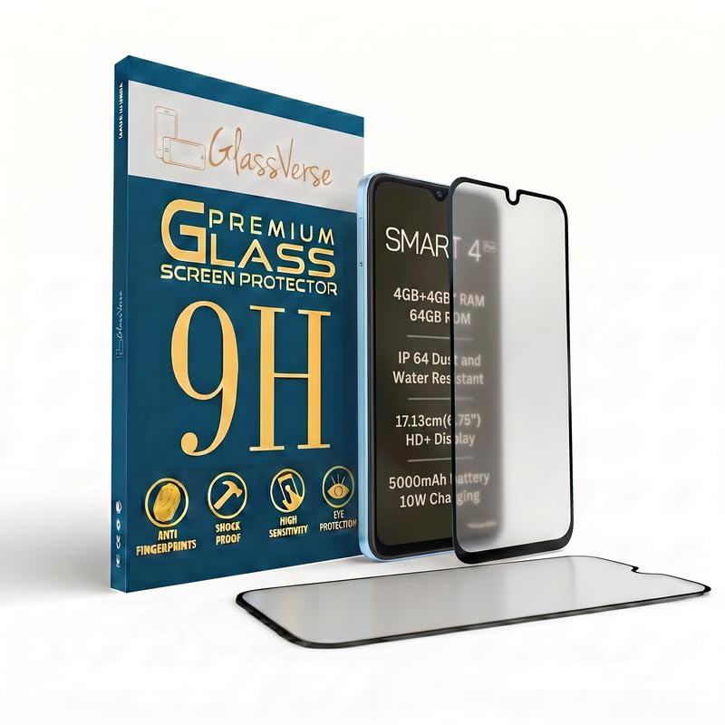 Image of GlassVerse D+ Matte Tempered Glass With 18H Hardness For Lava Smart 4 Plus (PACK OF 1) with Free Installation Kit. Full screen Coverage - 6.75 inch