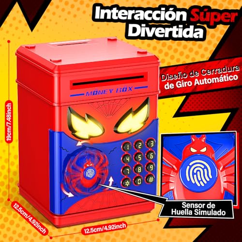 Miniatura 2 de Ltteaoy Hucha Infantil - Caja Fuente Niños, Spider Hucha Electronica Con Huella Digital Y Código, Hucha Cajero Automático Con Succión De Billetes, Regalo Niño Niña 3 4 5 6 7 8 10 12 Años