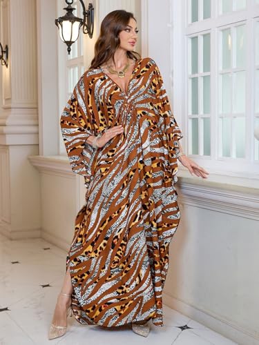 Image of KEYLORTING Plus Size Kaftan Dress Women, African Moo Moo Print Caftan, Batwing Dress, Beach Cover Up for Party and Loungewear