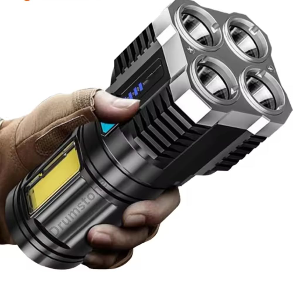 Drumstone (Summer Offer with 15 Years Warranty 4LED Outdoor COB Side Light Flashlight - USB Rechargeable, Waterproof, Portable Torch for Camping, Fishing, Hiking|Best for Gifting