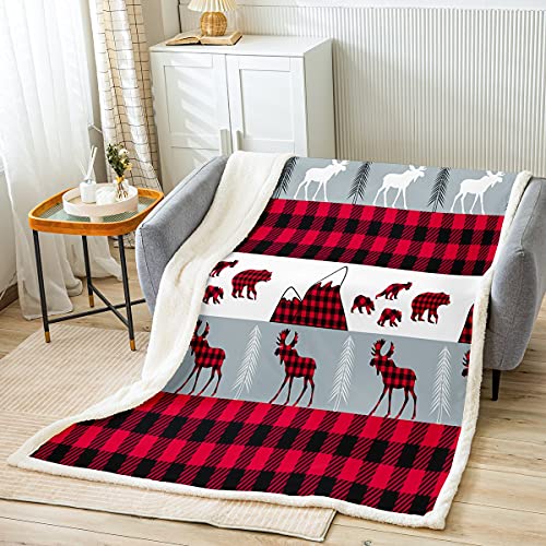 Feelyou Moose Sherpa Throw Blanket Christmas Theme Fleece Blanket For Kids Women Girls Friend Red Gird Warm Plush Blanket Bear Mountain Room Decor For Sofa Couch Xmas Gift Blanketthrow 50"X60" #TOP1
