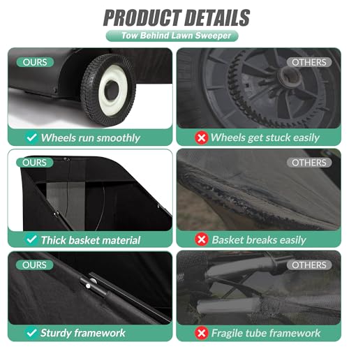 Suchtale 52-inch Tow Lawn Sweeper for Leaves & Grass, 26cu. Ft. Leaf Collector with Large Capacity, Adjustable Sweeping Height for Yard, Lawn, Farm, Sidewalk,Yard Sweeper - Thumbnail 7