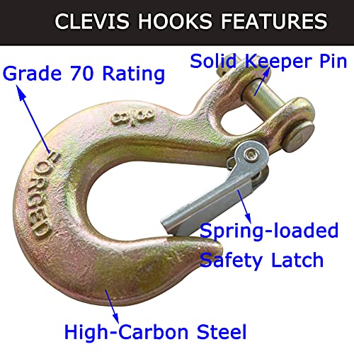 4Pack 3/8” Clevis Hooks With Latch, Forged G70 Steel Clevis Slip Winch Hook For Trailer, Safety Chain Hooks Solid Clevis Grab Hooks For Deck Hauler Receiver Hitches Trailer Wiring-18,000Lbs Capacity #TOP5