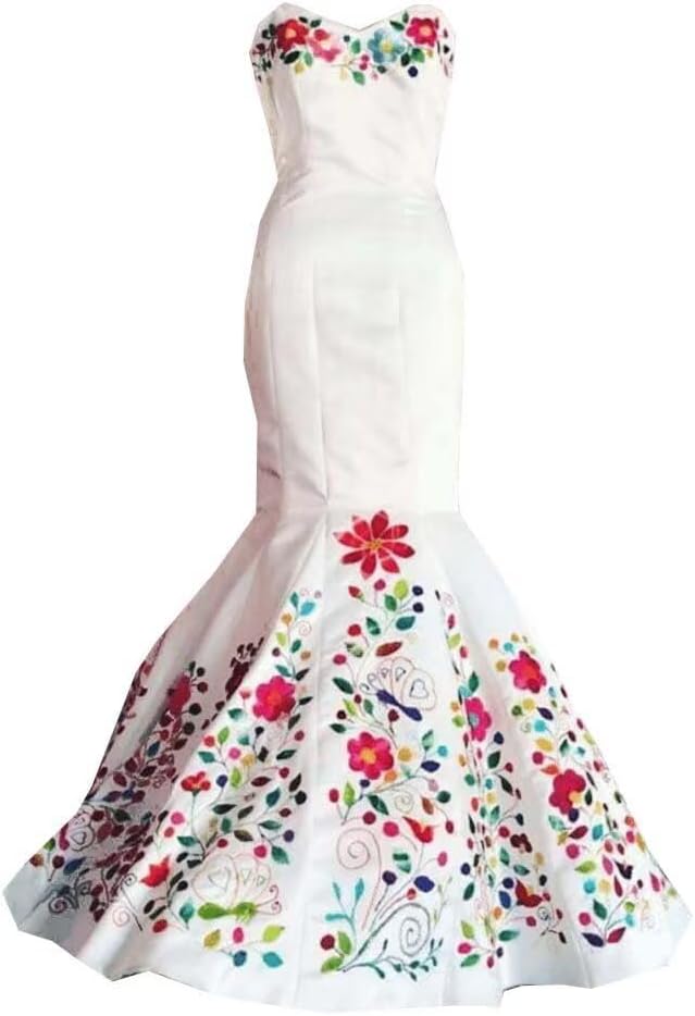 2025 Colorful Flowers Embroidery Mermaid Wedding Dresses Strapless