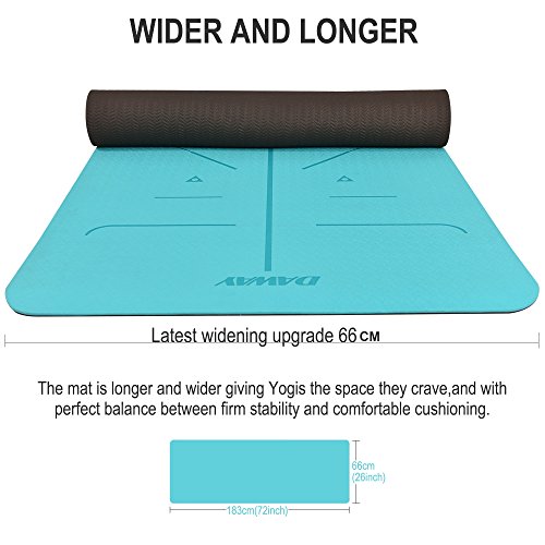 DAWAY Eco Friendly TPE Yoga Mat - Y8 Wide Thick Workout Exercise Mat, Non Slip Grip Pilates Mats, Body Alignment System, Tear Resistant, with Carrying Strap, 72"x 26" Thickness 6mm by DAWAY - Image 4