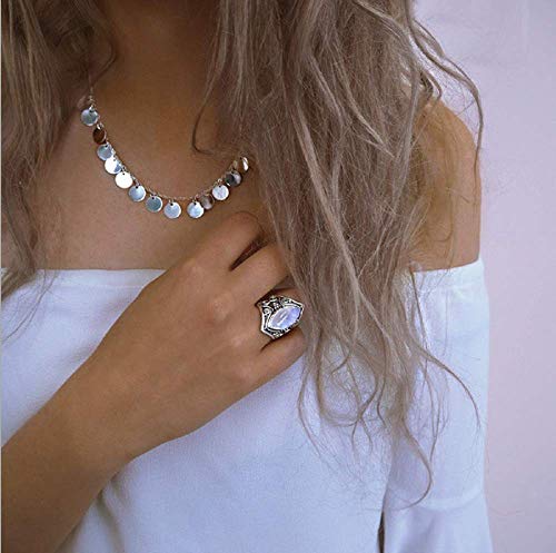Victorian Style Boho 925 Silver Natural Vintage Moonstone Women Jewelry Elegant Gemstone Wedding Ring Size 6-11 (Size 9)4