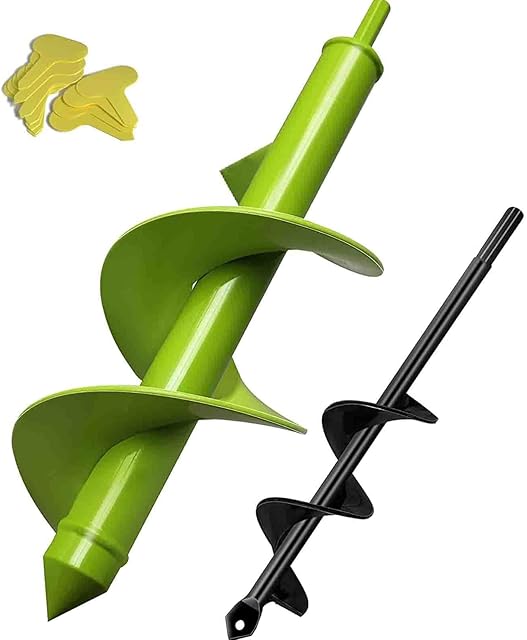 Garden Hole Digger Auger for Planting Bulbs Seedlings,Bulb Planting Auger,Heavy Duty Garden Spiral Auger Drill Bit,Thickened Shaft Planting Auger,Drill Planter Garden Bulb Planter Tools(8x30cm,4x22cm)
