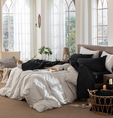 Image of MooMee Sheet Set 100% Washed Cotton Linen-Like Extra Deep Pocket King | Relaxed Linen-like Texture. Soft, Breathable & Lightweight Comfort. 15-19 inch Extra Deep Pocket with All-around Elastic