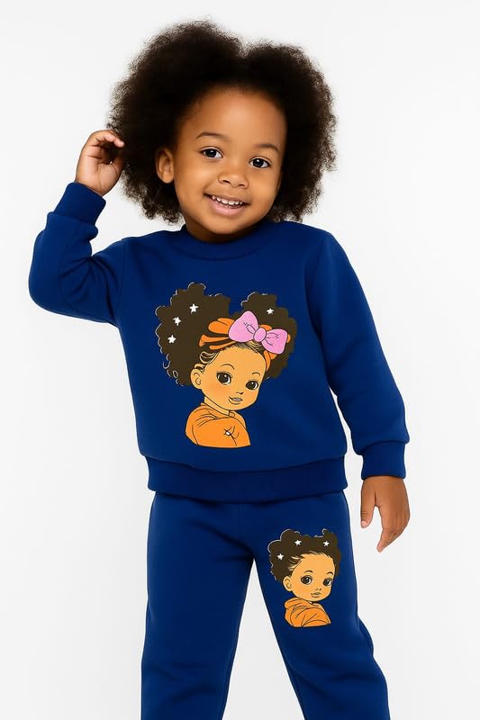 Image of Kids Cartoon Print Sweatshirt and Joggers Set | 2-Piece Winter Outfit for Boys & Girls | Soft, Warm & Comfortable Tracksuit | Perfect Winter Wear (Size) Colour