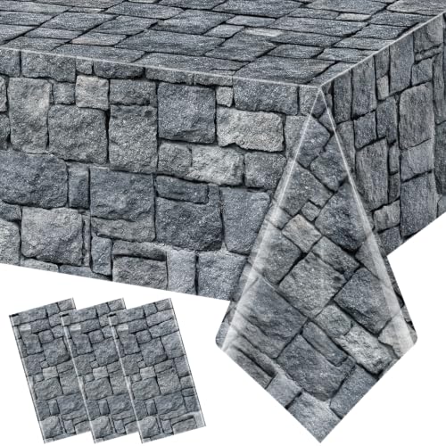3 Pcs Halloween Stone Tablecloths Disposable Plastic Table Cover Medieval Castle Stone Brick Pattern Table Cloth Gothic Party Decorations for Halloween Birthday Festival Events 54*108 Inch