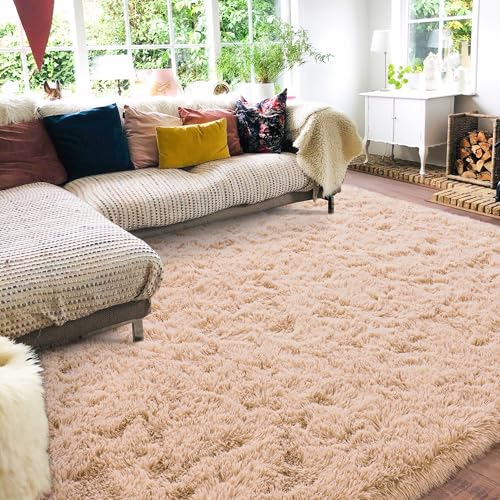 Rugs for Living Room 6x9, Soft Shaggy Modern Shag Area Rug for Bedroom, Upgrade Non-Slip Plush Fluffy Carpet for Kids Boys Girls Room Home Decor Aesthetic, Camel