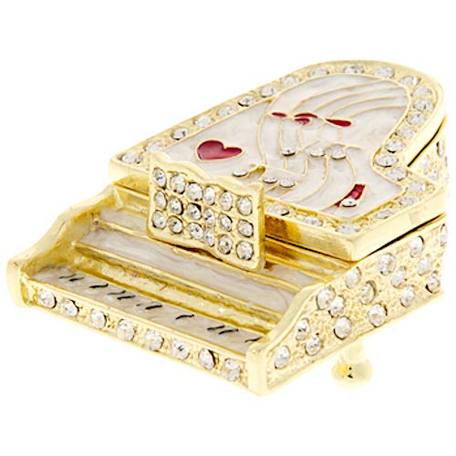 Coconut Grove GalleriaGrand Piano White Gold Trinket Jewelry Box Ring Holder Sparkling Clear Rhinestones