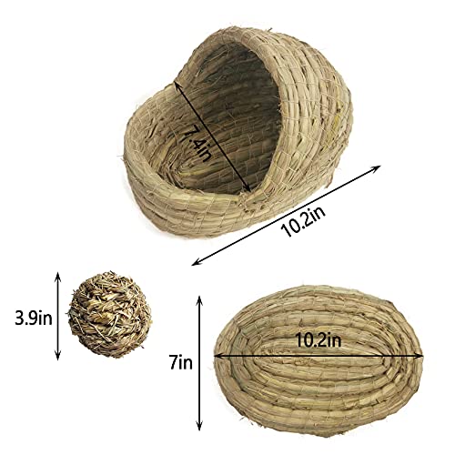 Kathson Woven Pet Hay Bed For Hamsters, Hand Crafted Grass House For Rabbits, Guinea-Pigs, Bunny And Cats (1Ball+Bed) #TOP5