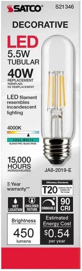 Satco 5.5-Watt LED E26 Light Bulbs, 4000K, 15000 Hour Rating, Dimmable, 6 Pack