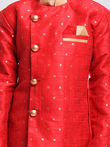 Image of JBN Creation Light Blue Cotton Silk Blend Boys Indo Wstern Style Sherwani Set