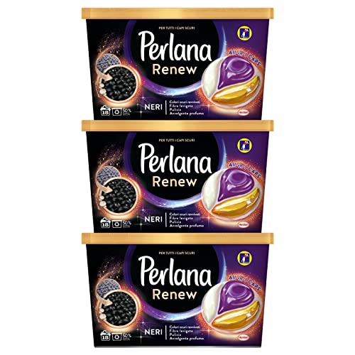 3 x Perlana Renew Neri All in 1 Caps Detergente en cápsulas para lavadora para prendas oscuras - 3 paquetes de 18 cápsulas