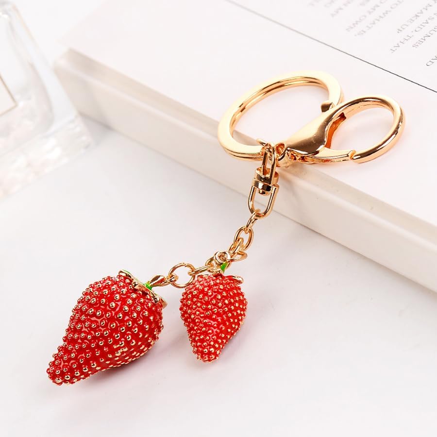 Keychain Rhinestone Strawberry Model Pendant Keyring Key Ring Bag Charm Jewellery Christmas Birthday Gift Keychains Key Chain Key Ring Holder for Women - Image 3