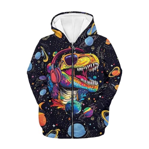 Dinosaur Theme Boys 6-16 Years Zip Up Hoodie Comfy Long Sleeve with Pockets Casual Kid Hooded Sweatshirts 5
