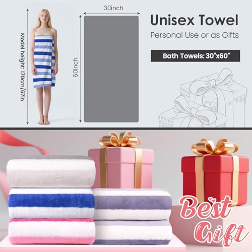 Image of JML Bath Towels, Pack of 4, 30 inchx60 inch, Large, Cabana Stripe Blue