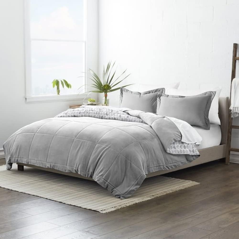 1 Piece Grey Comforter Queen Size Microfiber Modern Casual Moonlight Printed Pattern Thick | Home Bedding Solid Color Elegant Warm Reversible Smooth All Season Down Alternative Lightweight Kids Room