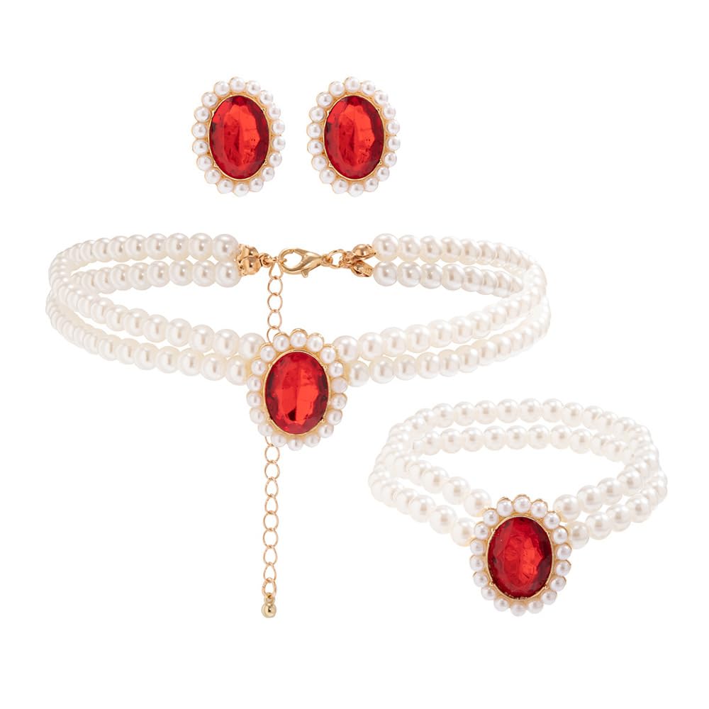 TOFBS 3 PCS Conjunto de Joyas Collar Colgante y Pendientes Esmeralda Artificiales Perlas Pulsera Juego de Joyas de Novia Boda Fiesta San Valentín Regalos