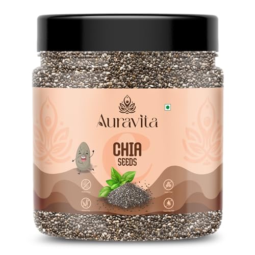 Image of Auravita Premium Chia Seeds 250 Gram | Rich in Calcium, Protein & Fibre | 100% Clean Chia Seeds for Eating | Antioxidant Rich Superfood for Smoothies, Salads & Baking
