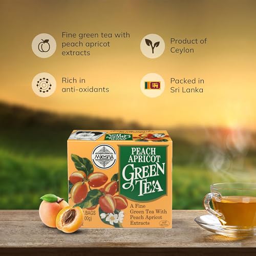 Image of Mlesna Peach Apricot Green Tea 100g | 50 Foil-Wrapped Tea Bags | Pure Ceylon Green Tea | Rich in Antioxidant | Imported from Sri Lanka