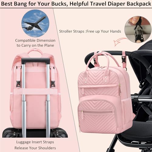 Image of Tenot Diaper Bag Backpack for Women with Changing Pad, Baby Bag with Insulated Pockets Multifunctional Diaper Bags For Baby Girl Boy Waterproof Baby Bags For Boys Girls Maternity Bag Baby Pink