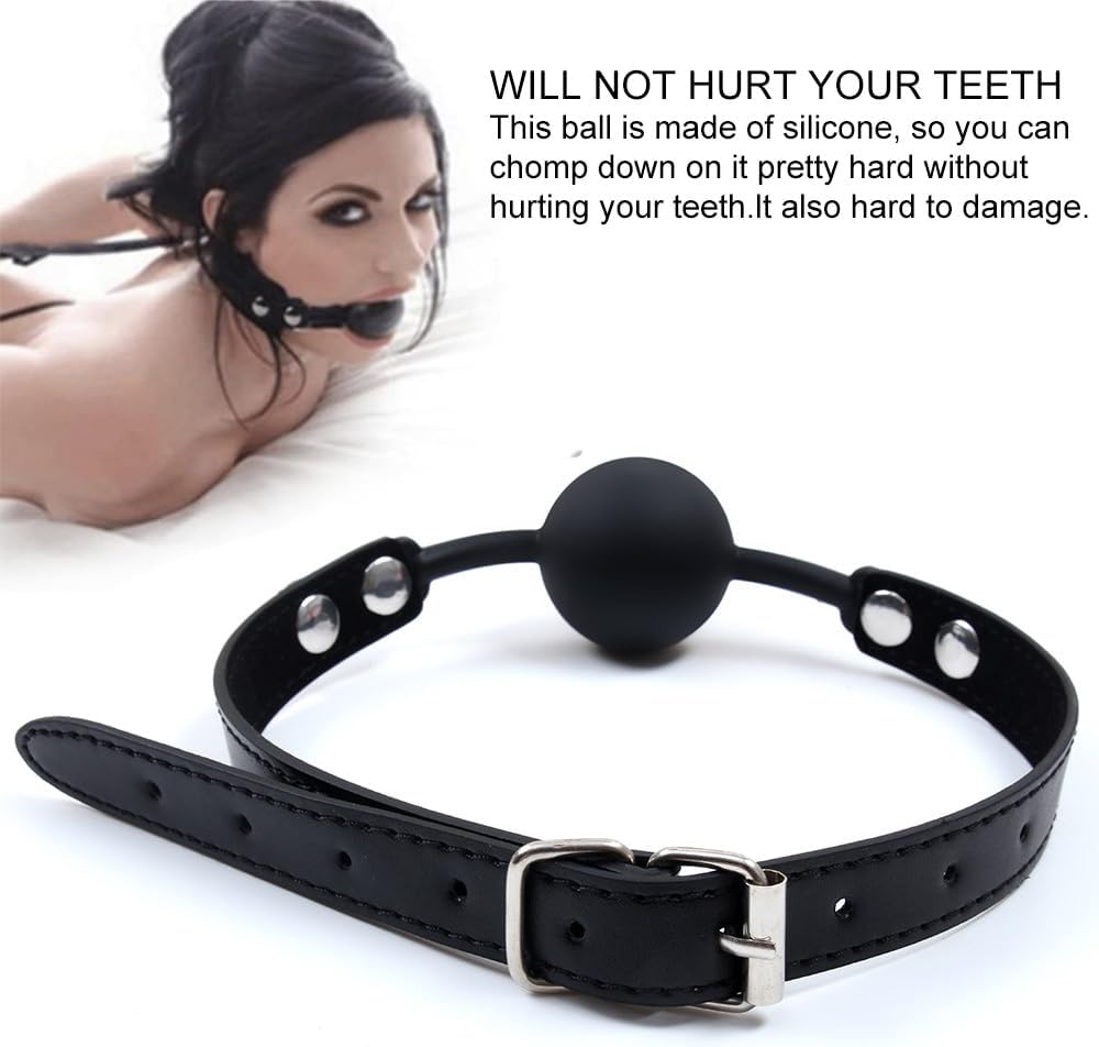 Silicone Ball Gag and PU Leather Blindfold for Adult Play,Adjustable Strap on Mouth Gag and Eye Mask Sex Toy for Adults
