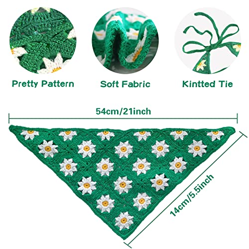 Yanmucy 2 PCS Crochet Hair Bandanas for Women Boho Floral Head Scarf Crocheted Triangle Head Scarf Vintage Flowers Hair Scarf2