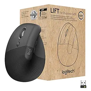 Logitech Lift for Business Left, Vertical Ergonomic Mouse - Left-Handed, Wireless, Bluetooth or Secured Logi Bolt USB, Quiet clicks, Globally Certified, Windows/Mac/Chrome/Linux - Graphite