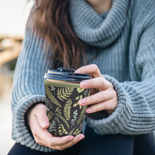 Image of Reusable Insulated Sleeve for Iced Coffee Cup, 3-Pack Coffee Neoprene Drink Sleeve for Cold & Hot Drinks, Beverage Holder for Iced Coffee (Earthy Ferns)