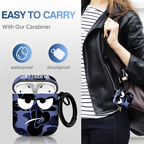 Image of for AirPods Case, Don't Touch Me Airpods Cover with Keychain Soft Cute Shockproof Cover for Women Men Compatible with AirPods 2 /1 Charging Case,Blue