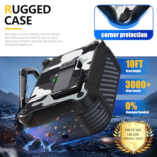 Image of RFUNGUANGO AirPods 2 Case with Lock Magnetic Lid, Snow Camouflage