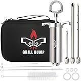Grill Bump Meat Injector Syringe Kit with 3 Professional Marinade Injector Needles and Travel Case for BBQ Grill Smoker, Turkey and Brisket; 2-oz Large Capacity, Both Paper User Manual and E-Book