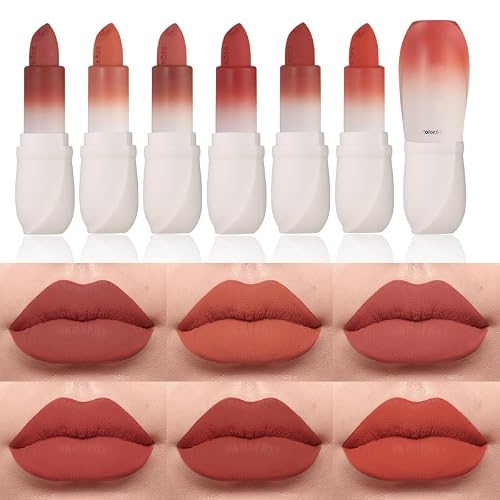 Image of GzglAstropyne 6Pcs Matte Lipstick Set for Women, Long Lasting Waterproof Red Rose Nude Berry Lipstick, Smooth High Pigment Lip Makeup Kit for Daily Work Date Party Vintage Looks (setB)